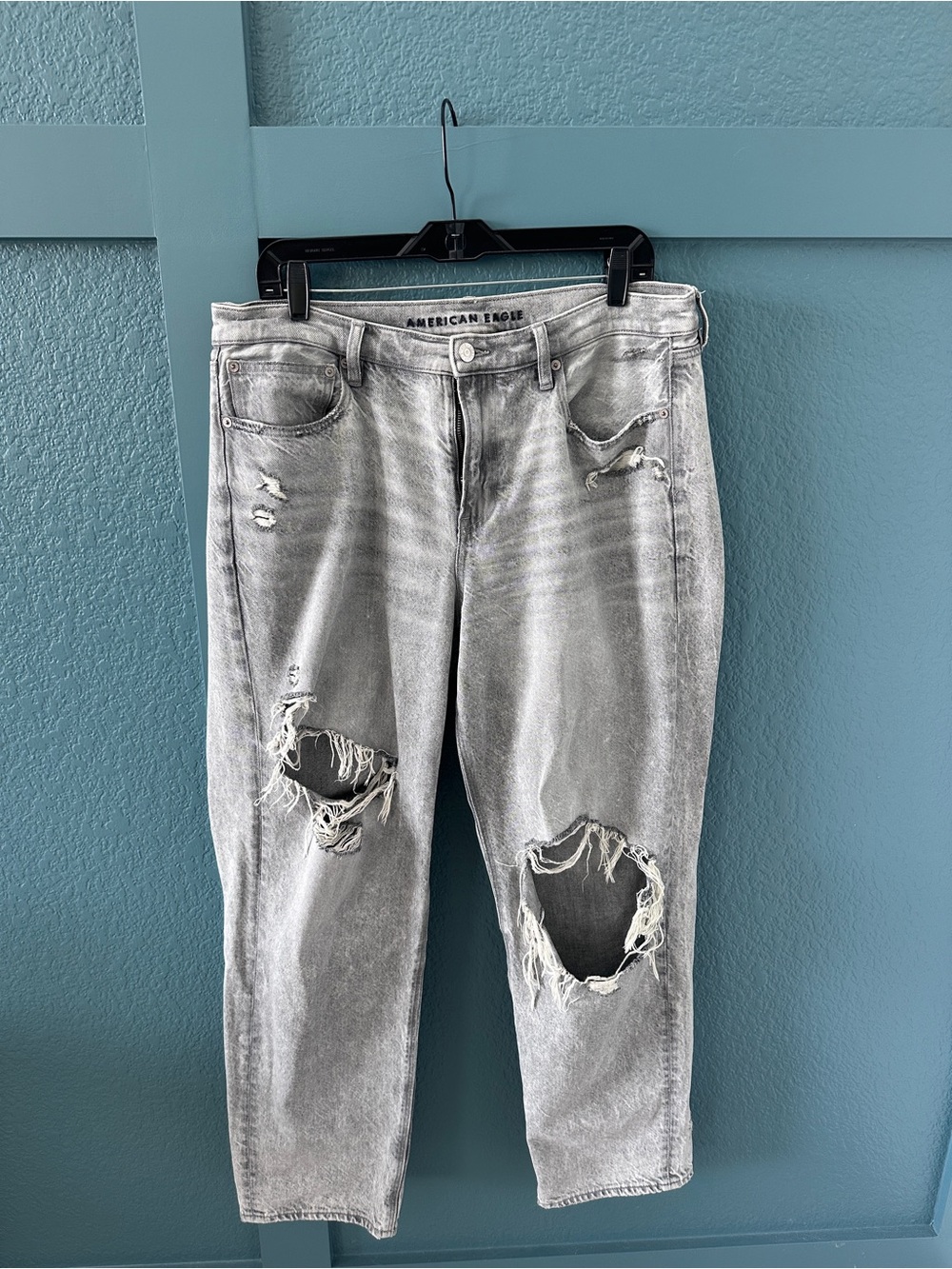 American Eagle Distressed Washed Black Ripped Jeans